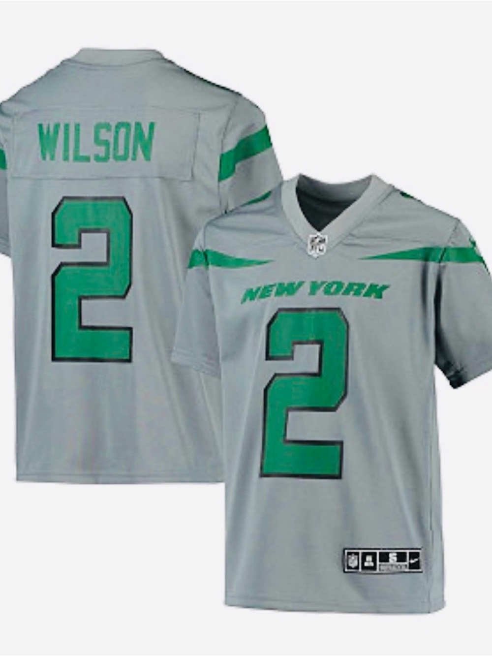 Wilson #2 New York Gray & Green Football Jersey NWT, size XL